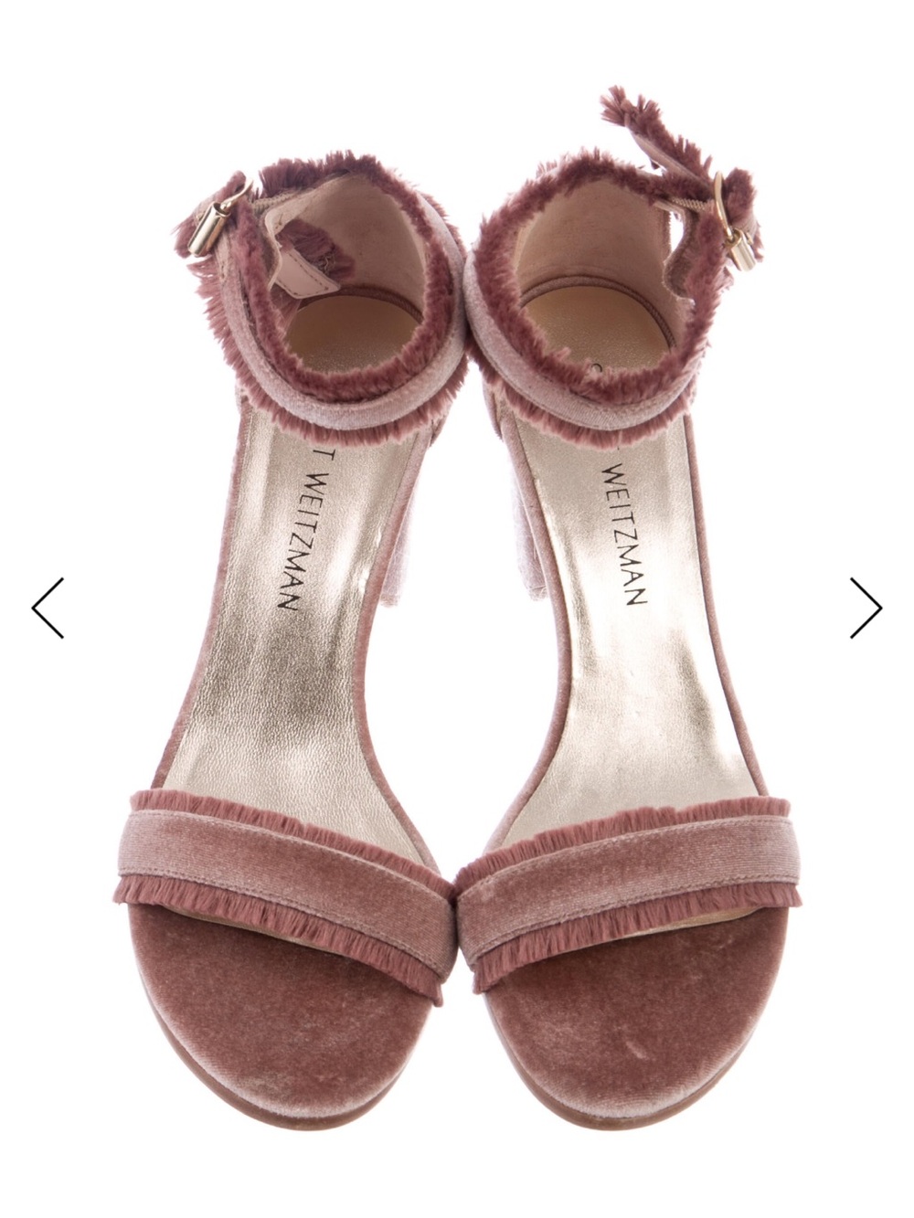 Stuart Weitzman - Dusty Rose Velvet Fringed Ankle-Strap Block Heel